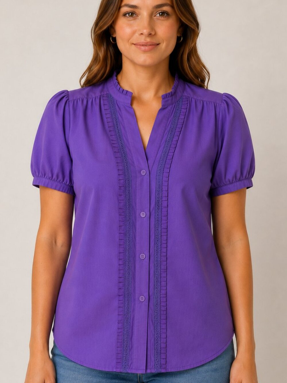Maurices Purple Ruffle Button Down Short Sleeve Blouse Top XL EUC
